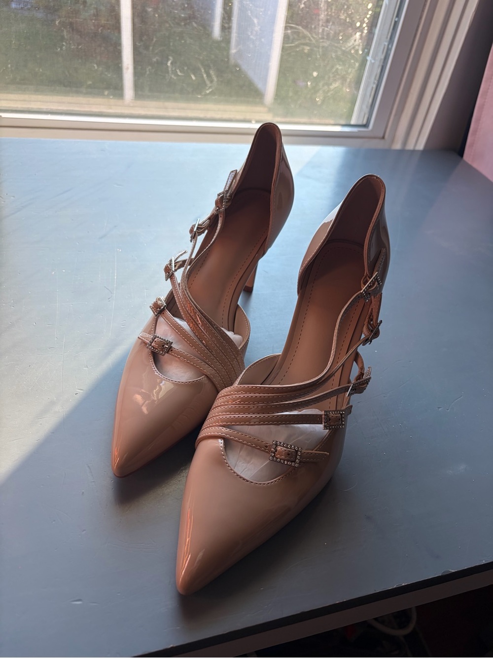 Women's Pointed Toe Strappy Heels in Nude